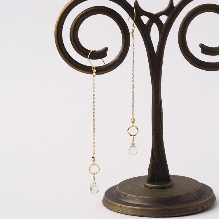 18金 ピアス k18 18金ピアス 18k フックピアス 天然石  グリーンクオーツ シンプル k18ピアス レディース ピアス18金 18 金 華奢 地金 ゴールド 18kピアス 両耳 | DEVAS | 03