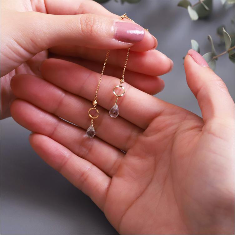 18金 ピアス k18 18金ピアス 18k フックピアス 天然石  グリーンクオーツ シンプル k18ピアス レディース ピアス18金 18 金 華奢 地金 ゴールド 18kピアス 両耳 | DEVAS | 08