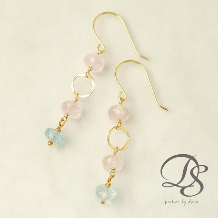 18金 ピアス k18 18金ピアス 18k フックピアス 天然石 モルガナイト アクアマリン k18ピアス ピアス18金 両耳 | DEVAS