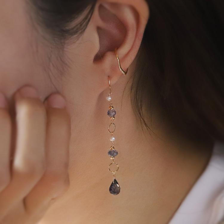 18金 ピアス k18 18金ピアス 18k 天然石 ピアス アイオライト シャンパンクオーツ シンプル k18ピアス レディース ピアス18金 ゴールド 18kピアス 揺れる 両耳 | DEVAS | 13