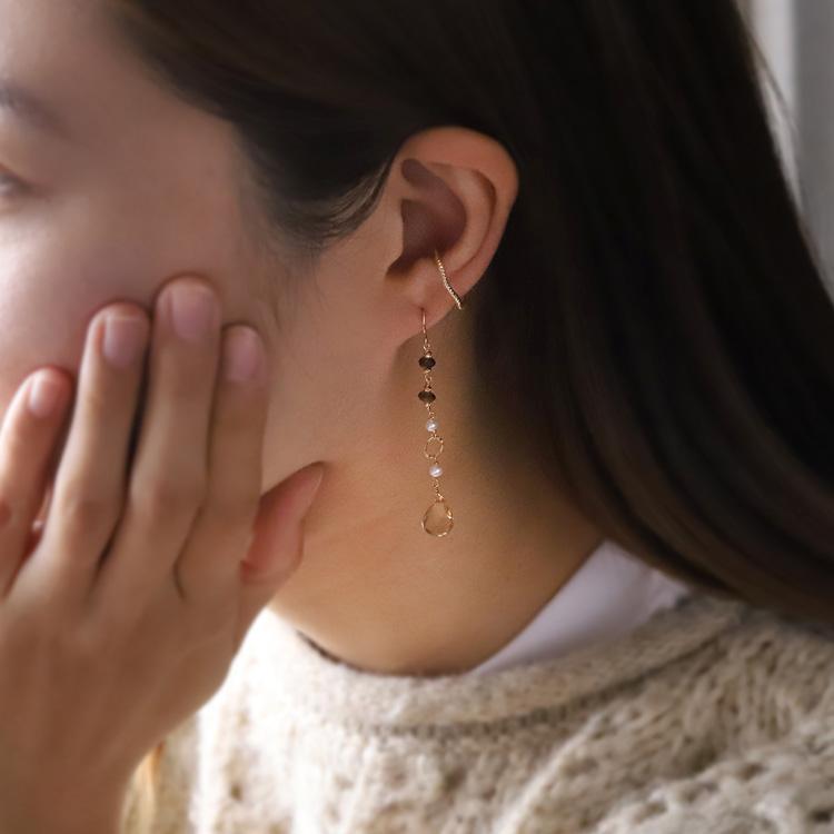 18金 ピアス k18 18金ピアス 18k 天然石 ピアス アイオライト シャンパンクオーツ シンプル k18ピアス レディース ピアス18金 ゴールド 18kピアス 揺れる 両耳 | DEVAS | 15