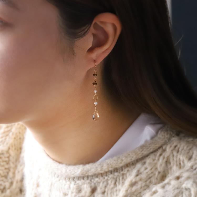 18金 ピアス k18 18金ピアス 18k 天然石 ピアス アイオライト シャンパンクオーツ シンプル k18ピアス レディース ピアス18金 ゴールド 18kピアス 揺れる 両耳 | DEVAS | 03