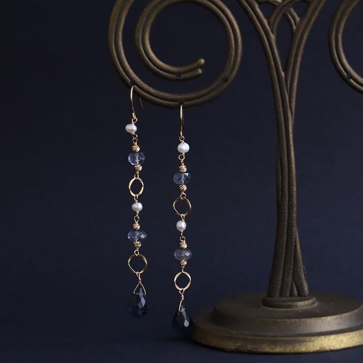 18金 ピアス k18 18金ピアス 18k 天然石 ピアス アイオライト シャンパンクオーツ シンプル k18ピアス レディース ピアス18金 ゴールド 18kピアス 揺れる 両耳 | DEVAS | 04