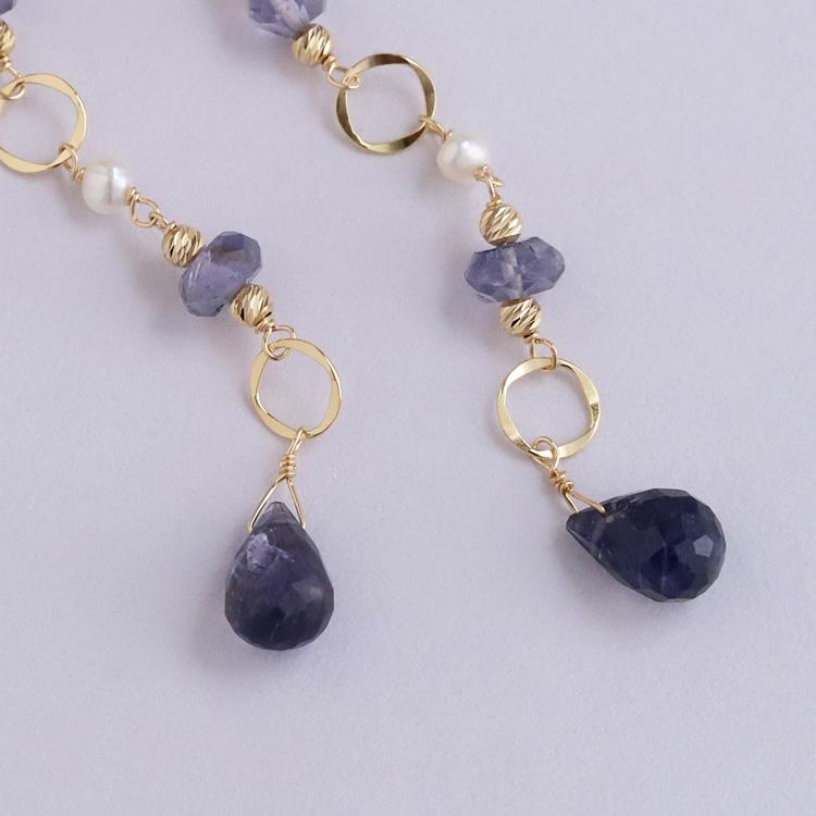 18金 ピアス k18 18金ピアス 18k 天然石 ピアス アイオライト シャンパンクオーツ シンプル k18ピアス レディース ピアス18金 ゴールド 18kピアス 揺れる 両耳 | DEVAS | 05