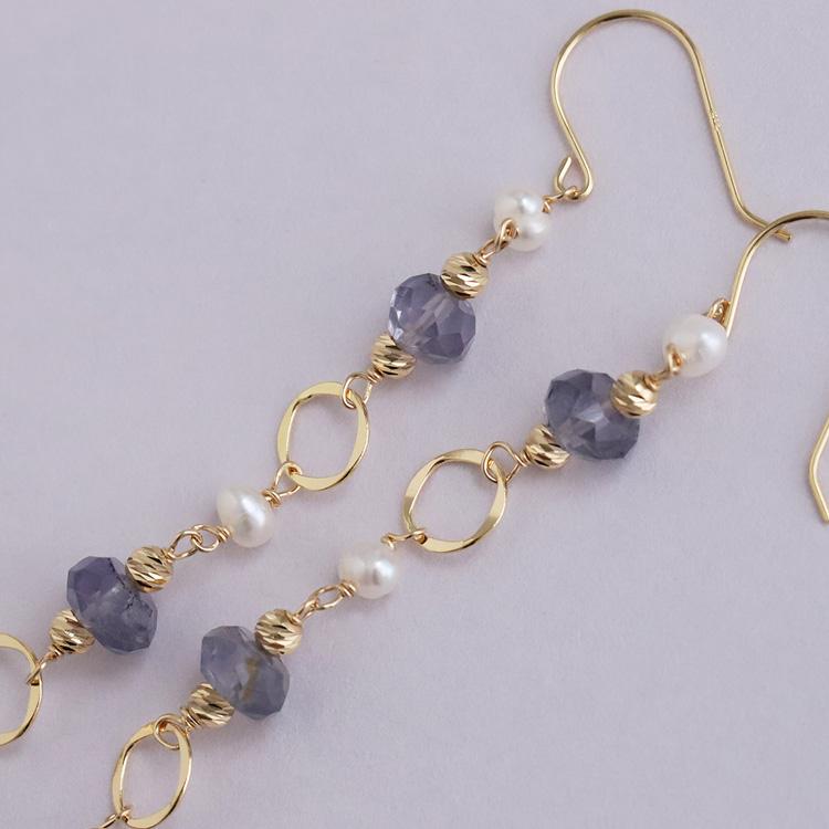 18金 ピアス k18 18金ピアス 18k 天然石 ピアス アイオライト シャンパンクオーツ シンプル k18ピアス レディース ピアス18金 ゴールド 18kピアス 揺れる 両耳 | DEVAS | 06