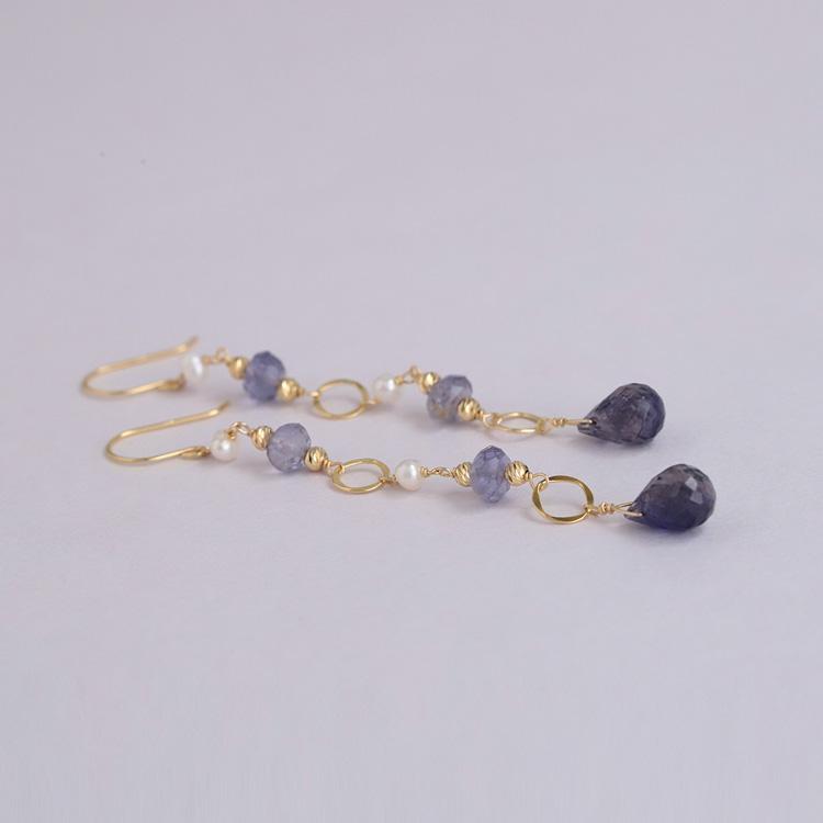 18金 ピアス k18 18金ピアス 18k 天然石 ピアス アイオライト シャンパンクオーツ シンプル k18ピアス レディース ピアス18金 ゴールド 18kピアス 揺れる 両耳 | DEVAS | 07