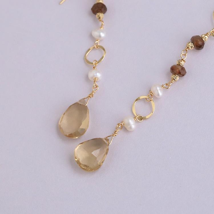 18金 ピアス k18 18金ピアス 18k 天然石 ピアス アイオライト シャンパンクオーツ シンプル k18ピアス レディース ピアス18金 ゴールド 18kピアス 揺れる 両耳 | DEVAS | 09