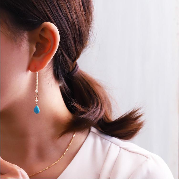 18金 ピアス k18 揺れる アメリカンピアス 18k 天然石 ターコイズ 淡水パール 18金ピアス シンプル k18ピアス レディース ピアス18金 地金 ゴールド【在庫限り】 | DEVAS | 02