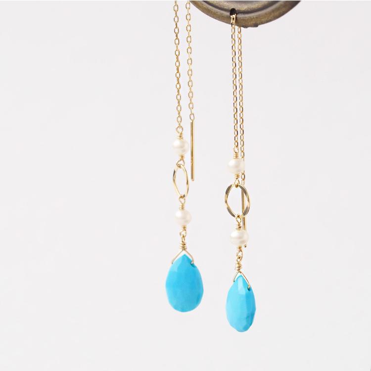 18金 ピアス k18 揺れる アメリカンピアス 18k 天然石 ターコイズ 淡水パール 18金ピアス シンプル k18ピアス レディース ピアス18金 地金 ゴールド【在庫限り】 | DEVAS | 03