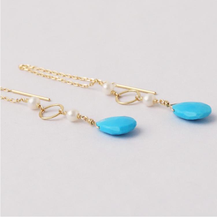 18金 ピアス k18 揺れる アメリカンピアス 18k 天然石 ターコイズ 淡水パール 18金ピアス シンプル k18ピアス レディース ピアス18金 地金 ゴールド【在庫限り】 | DEVAS | 05