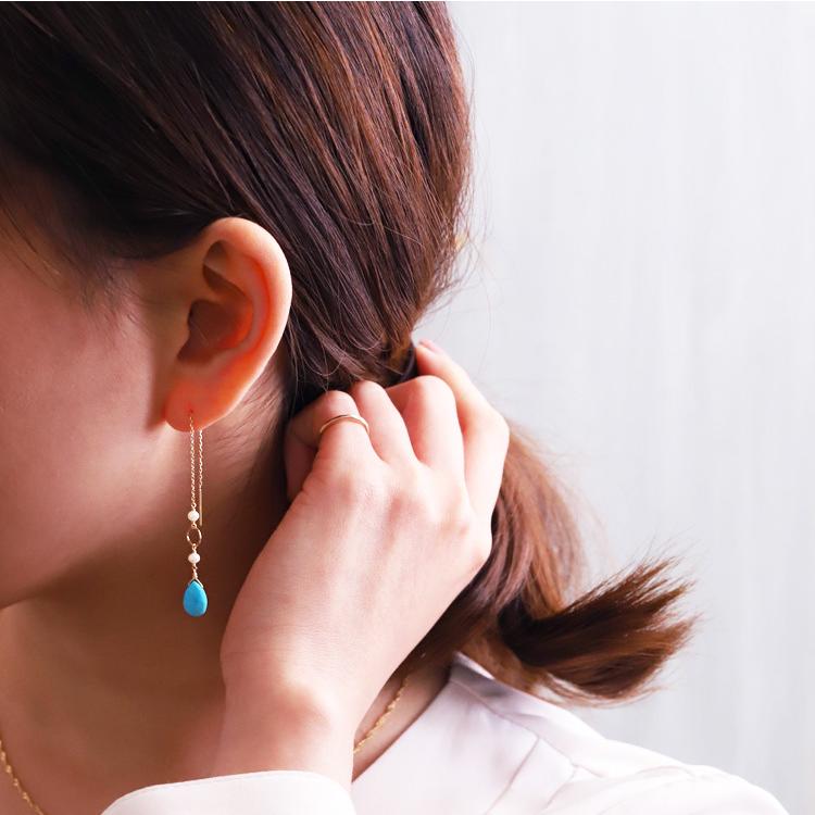 18金 ピアス k18 揺れる アメリカンピアス 18k 天然石 ターコイズ 淡水パール 18金ピアス シンプル k18ピアス レディース ピアス18金 地金 ゴールド【在庫限り】 | DEVAS | 07