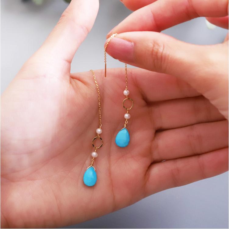 18金 ピアス k18 揺れる アメリカンピアス 18k 天然石 ターコイズ 淡水パール 18金ピアス シンプル k18ピアス レディース ピアス18金 地金 ゴールド【在庫限り】 | DEVAS | 08