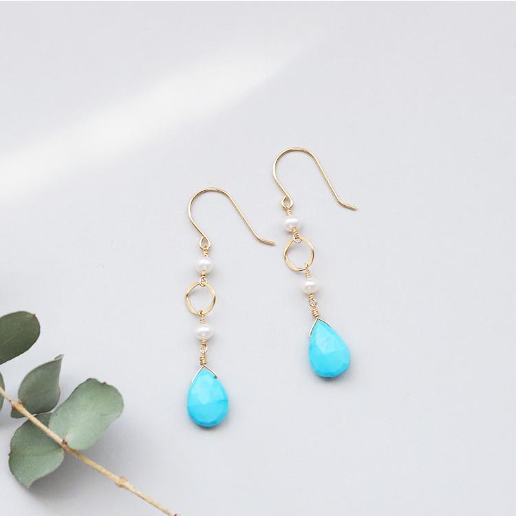 18金 ピアス k18 18金ピアス 18k フックピアス 天然石 ターコイズ 淡水パール シンプル k18ピアス レディース ピアス18金 地金 ゴールド 18kピアス 両耳 | DEVAS | 04