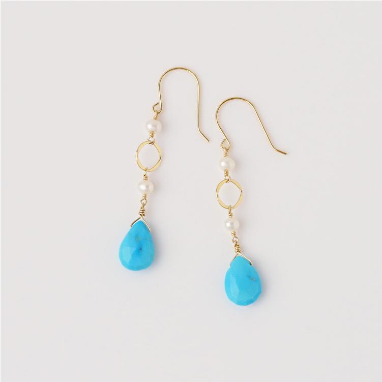 18金 ピアス k18 18金ピアス 18k フックピアス 天然石 ターコイズ 淡水パール シンプル k18ピアス レディース ピアス18金 地金 ゴールド 18kピアス 両耳 | DEVAS | 05