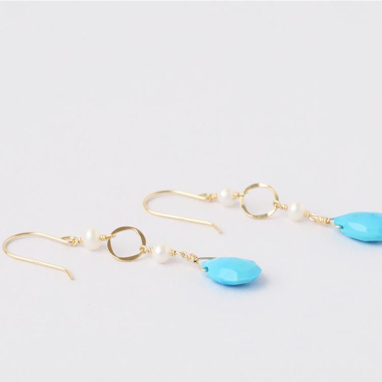 18金 ピアス k18 18金ピアス 18k フックピアス 天然石 ターコイズ 淡水パール シンプル k18ピアス レディース ピアス18金 地金 ゴールド 18kピアス 両耳 | DEVAS | 06