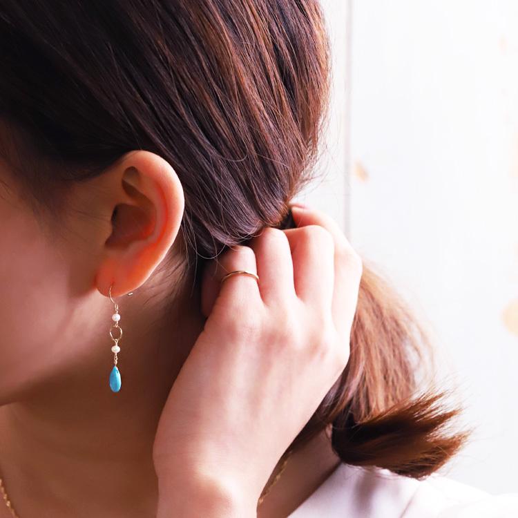 18金 ピアス k18 18金ピアス 18k フックピアス 天然石 ターコイズ 淡水パール シンプル k18ピアス レディース ピアス18金 地金 ゴールド 18kピアス 両耳 | DEVAS | 08