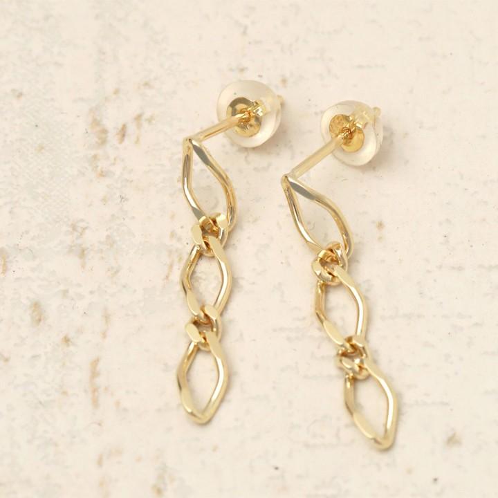 18金 フックピアス 】 ダブルのスクリューチェーンピアス(オール