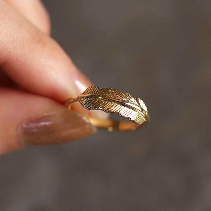 k18羽リング 18金 リング レディース 指輪 K18 フェザー 羽根 地金 ジガネ ゴールド