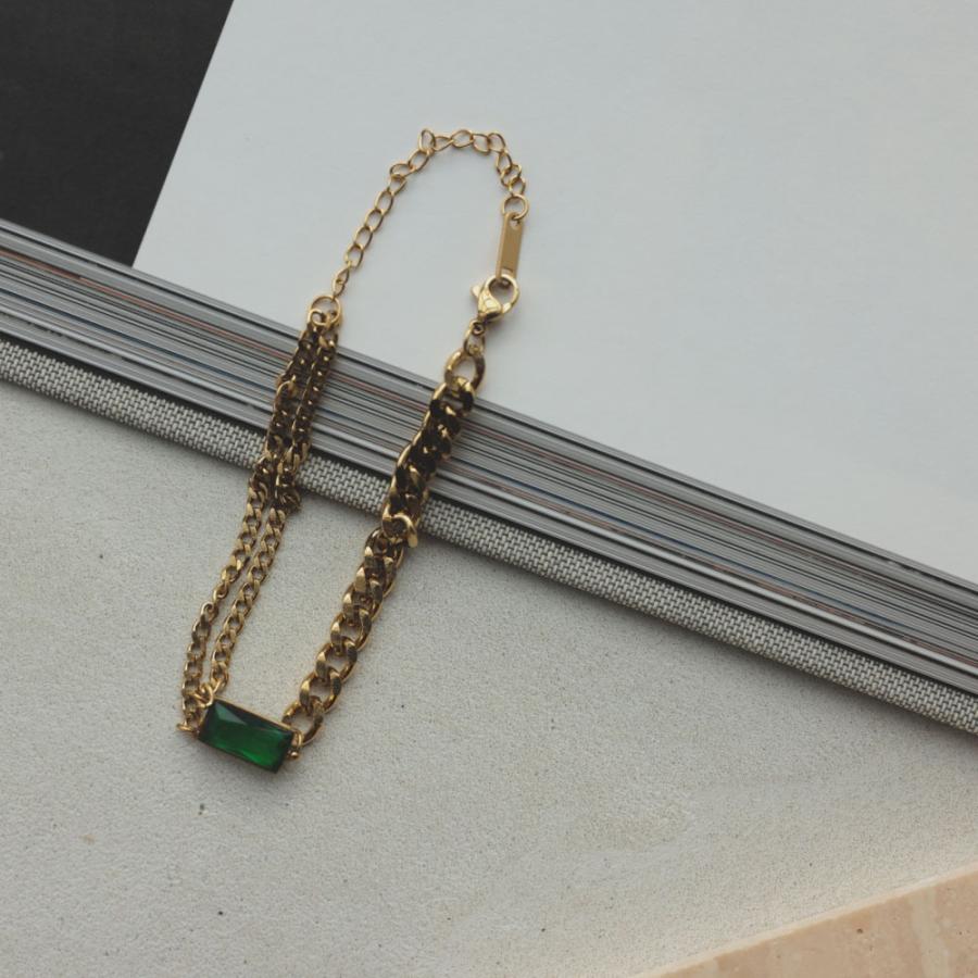 サージカルステンレス レクタングル ブレスレット グリーンビジュー |  | 10