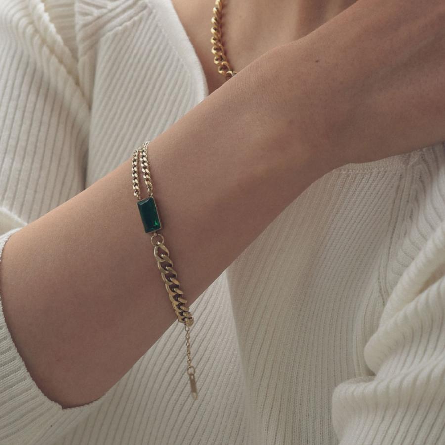 サージカルステンレス レクタングル ブレスレット グリーンビジュー |  | 11