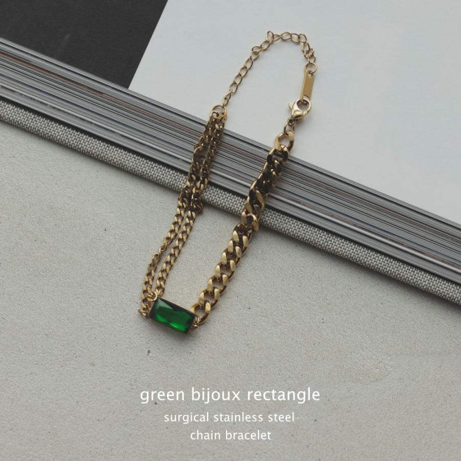 サージカルステンレス レクタングル ブレスレット グリーンビジュー |  | 01