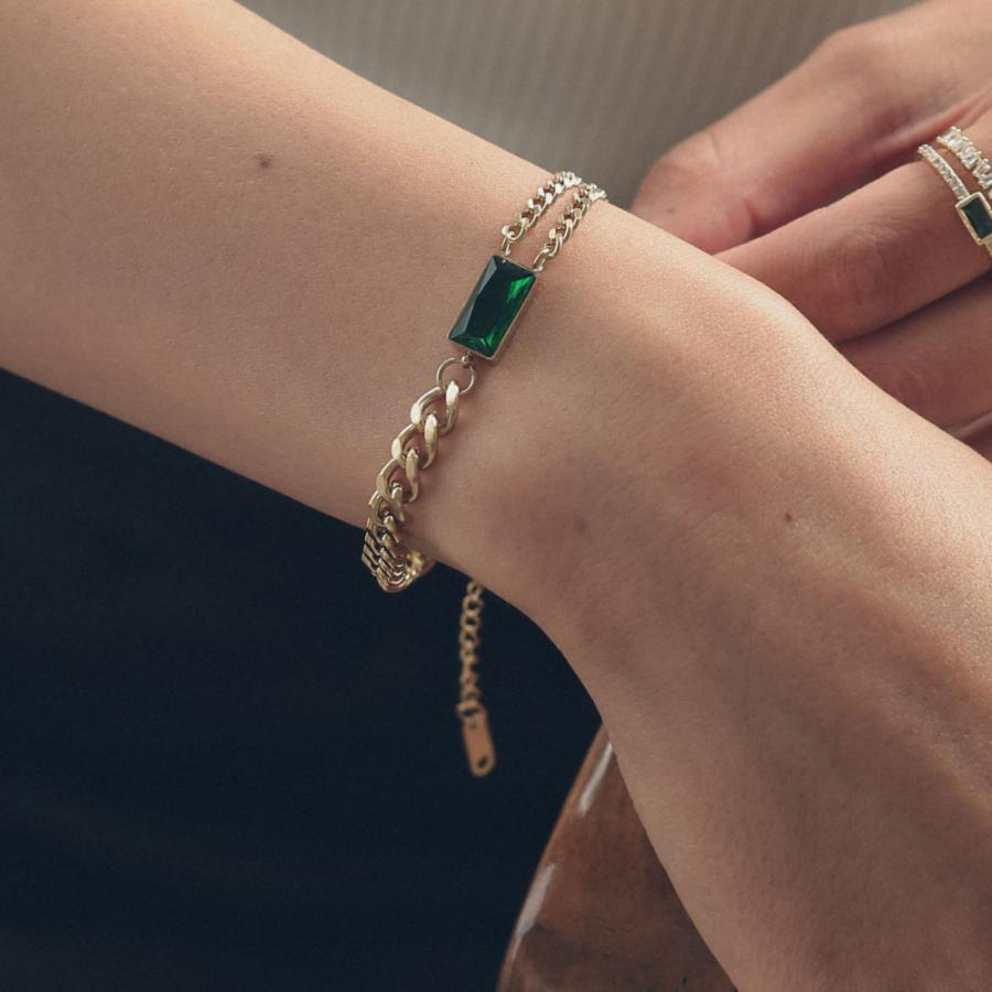 サージカルステンレス レクタングル ブレスレット グリーンビジュー |  | 03