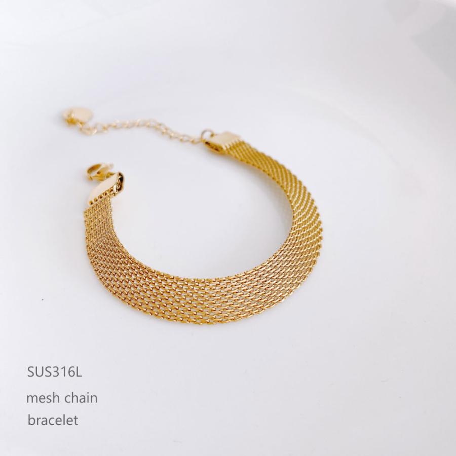SUS316L サージカルステンレス メッシュブレスレット ワイド クラシカル 軽やか アジャスター | 