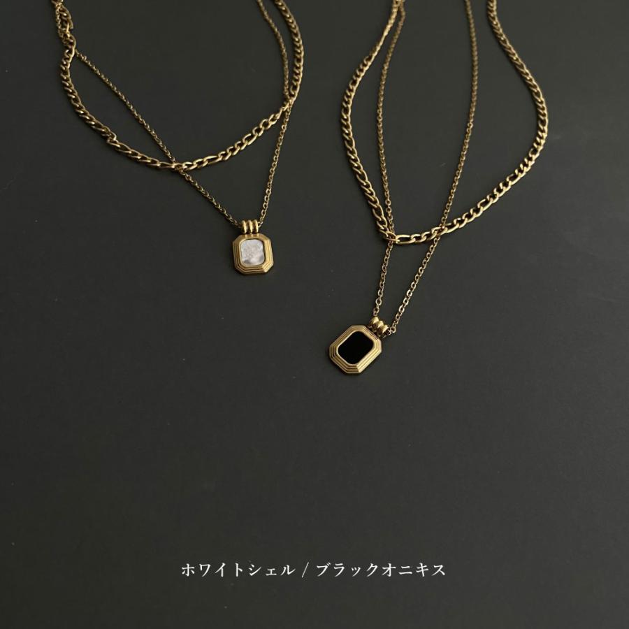 316L サージカル 2連 レクタングル ネックレス シェル オニキス フィガロ あずきチェーン |  | 04