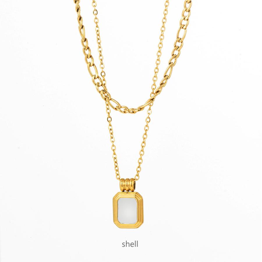 316L サージカル 2連 レクタングル ネックレス シェル オニキス フィガロ あずきチェーン |  | 07