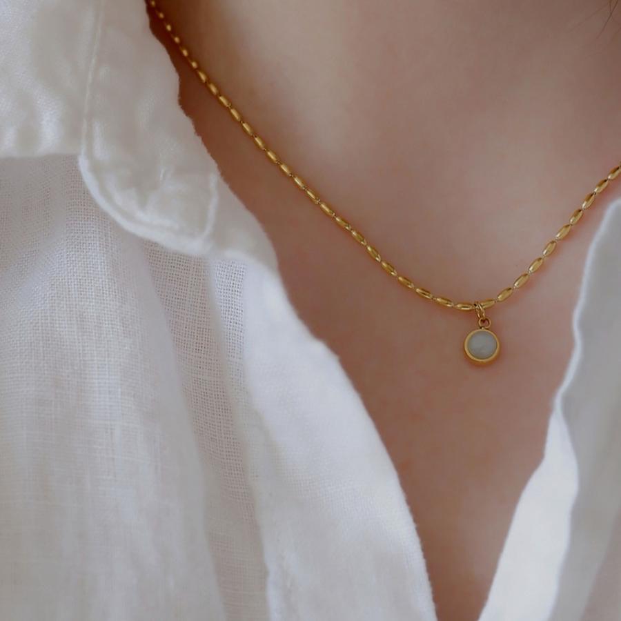 サージカルステンレス 翡翠 ライスチェーンネックレス ジェイド 天然石 316L |  | 02