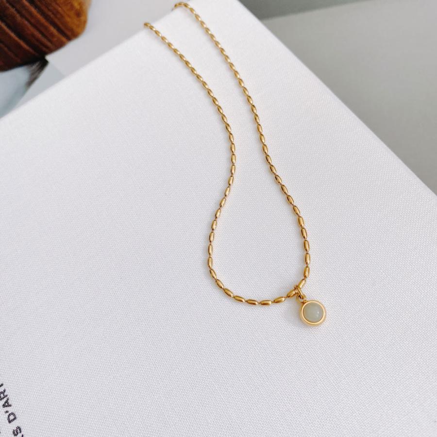 サージカルステンレス 翡翠 ライスチェーンネックレス ジェイド 天然石 316L |  | 03