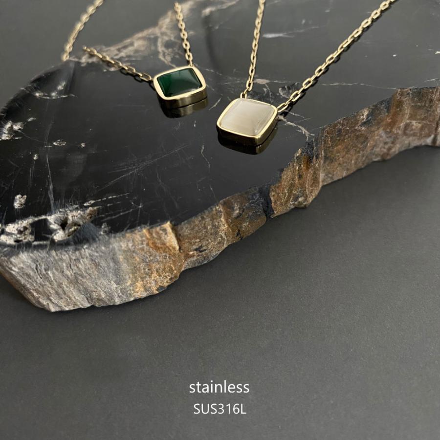 キャッツアイストーン SUS316L スクエアネックレス 細みチェーン 華奢 |  | 02