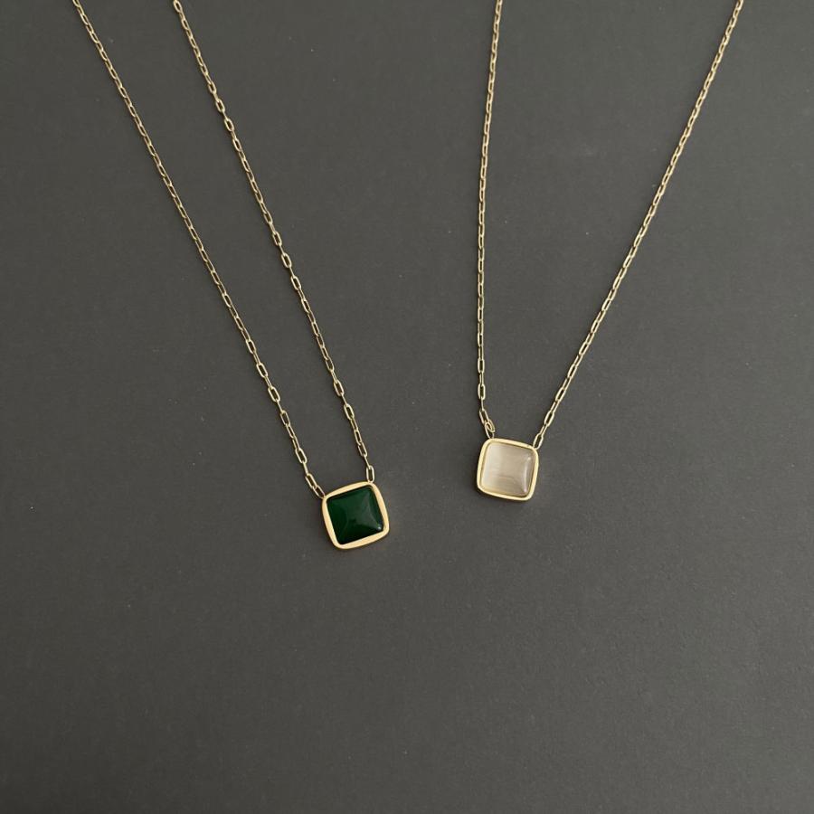 キャッツアイストーン SUS316L スクエアネックレス 細みチェーン 華奢 |  | 03