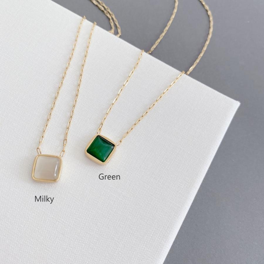 キャッツアイストーン SUS316L スクエアネックレス 細みチェーン 華奢 |  | 07