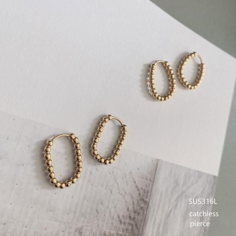 SUS316L サージカル メタル ボール フープピアス キャッチレス ボールデザイン ハート オーバル ドロップ | 