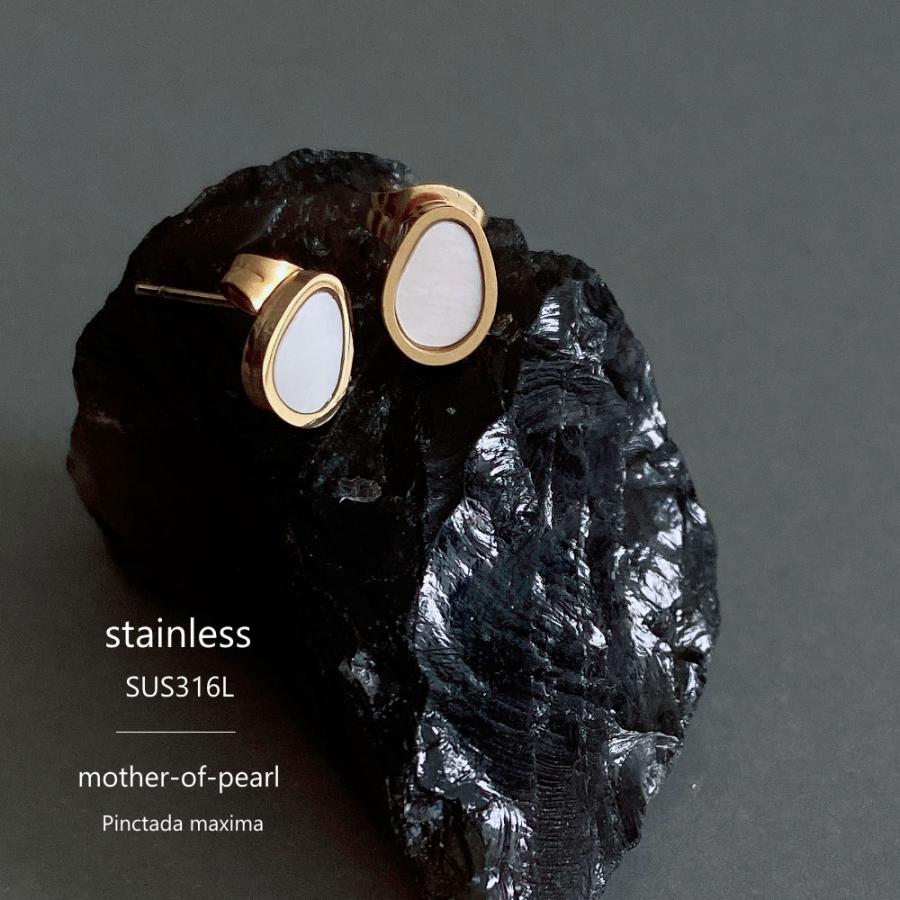 白蝶貝 316L マザーオブパール ドロップ ピアス サージカルステンレス アレルギー SUS316L 真珠母貝 蝶々 | 