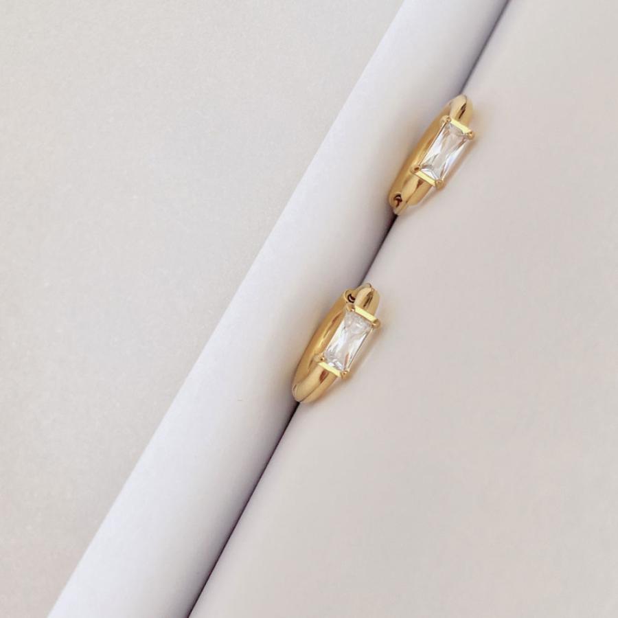 316L 18金コーティング フープピアス キャッチレス レクタングル ビジュー ラインストーン パーティ アレルギー |  | 01