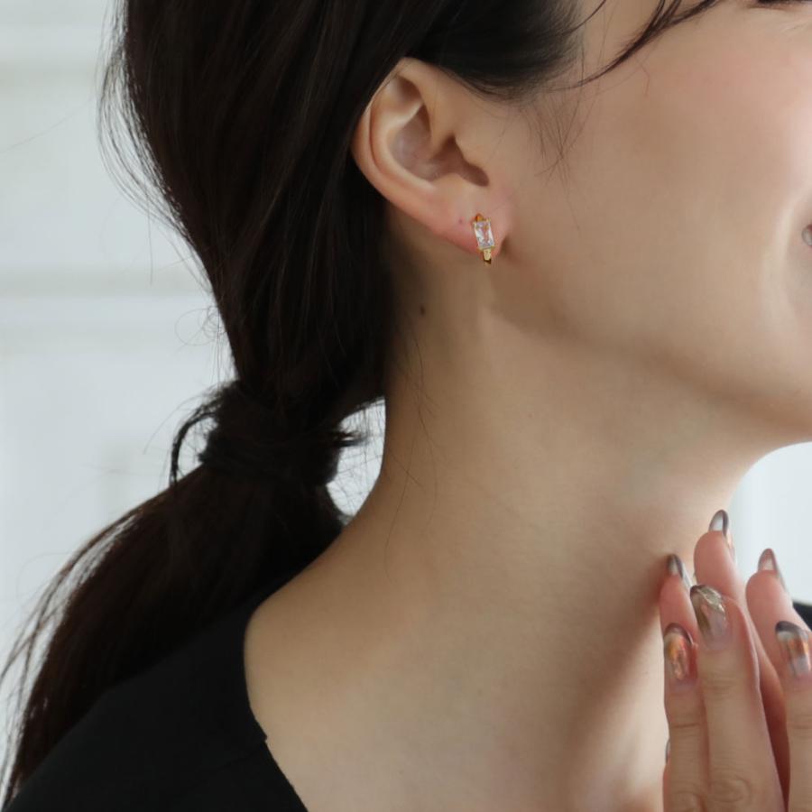 316L 18金コーティング フープピアス キャッチレス レクタングル ビジュー ラインストーン パーティ アレルギー |  | 02