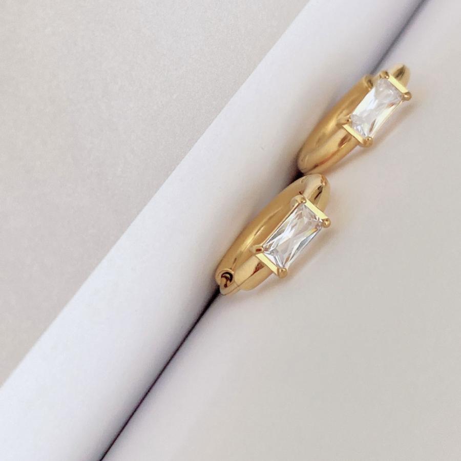 316L 18金コーティング フープピアス キャッチレス レクタングル ビジュー ラインストーン パーティ アレルギー |  | 03