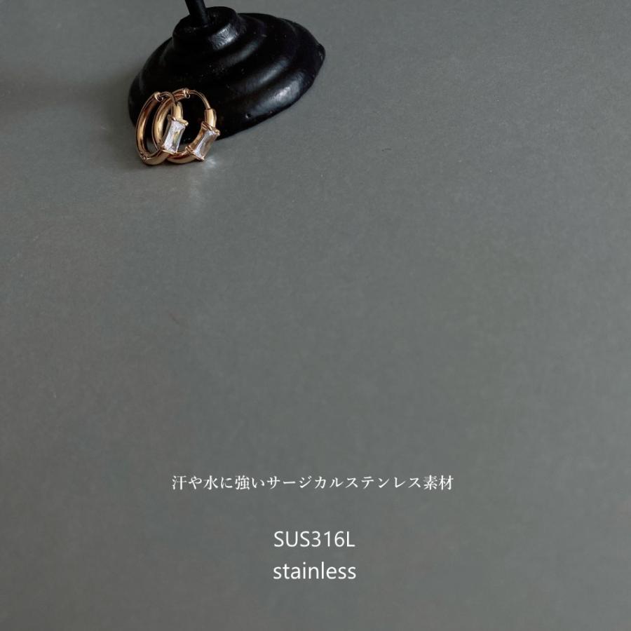 316L 18金コーティング フープピアス キャッチレス レクタングル ビジュー ラインストーン パーティ アレルギー |  | 04