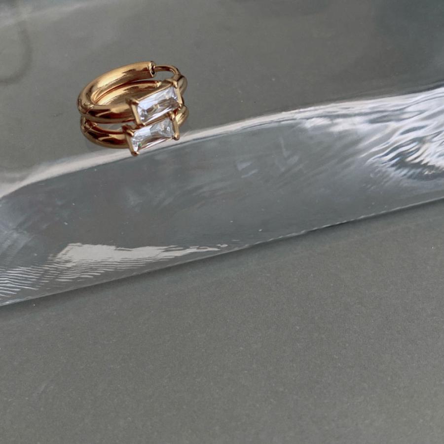 316L 18金コーティング フープピアス キャッチレス レクタングル ビジュー ラインストーン パーティ アレルギー |  | 05