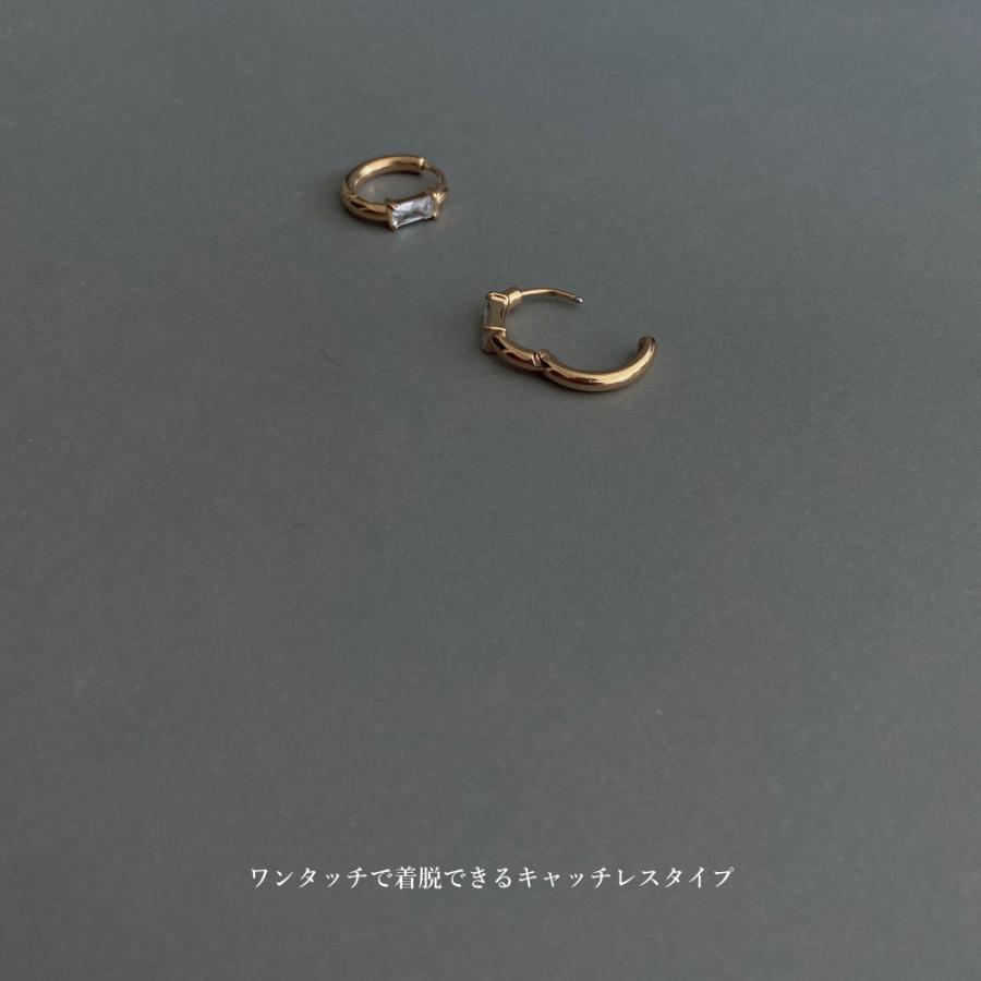 316L 18金コーティング フープピアス キャッチレス レクタングル ビジュー ラインストーン パーティ アレルギー |  | 06