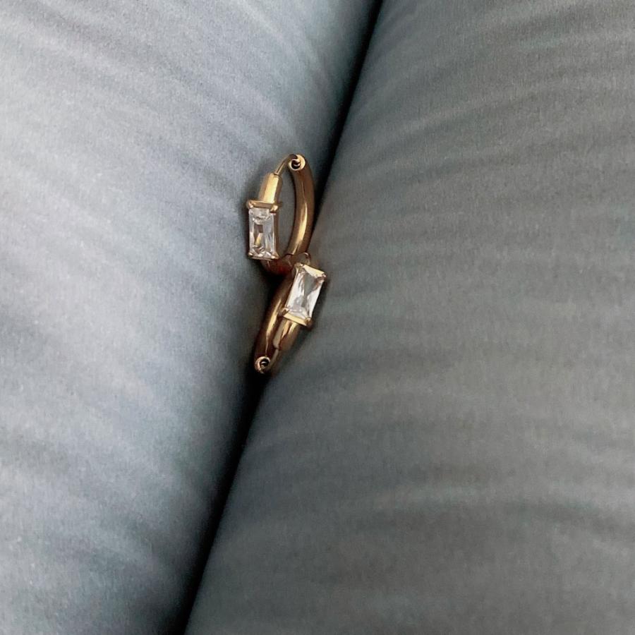 316L 18金コーティング フープピアス キャッチレス レクタングル ビジュー ラインストーン パーティ アレルギー |  | 07