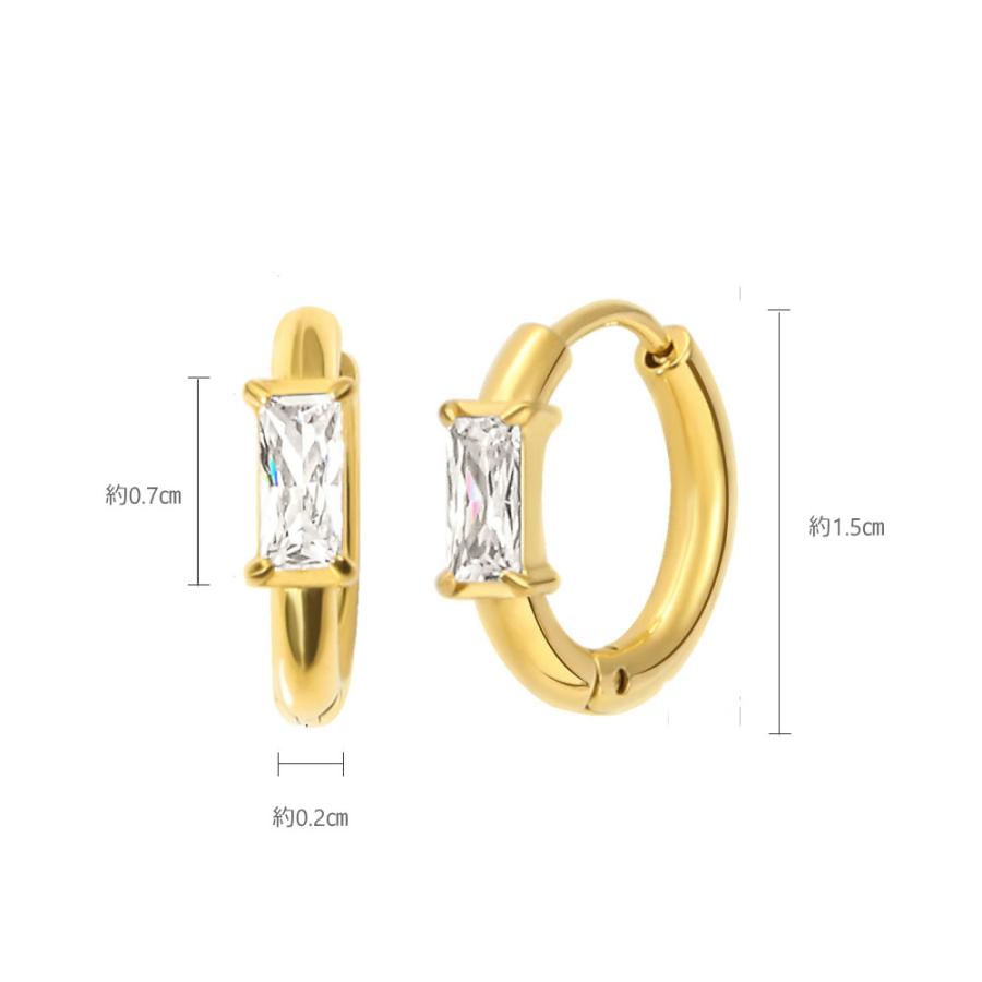 316L 18金コーティング フープピアス キャッチレス レクタングル ビジュー ラインストーン パーティ アレルギー |  | 08