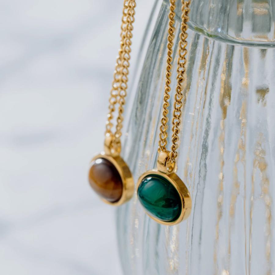 オーバル 天然石 ステンレス ネックレス アゲート 瑪瑙 グリーン タイガーアイ ナチュラル パワーストーン304 ステンレスネックレス |  | 01