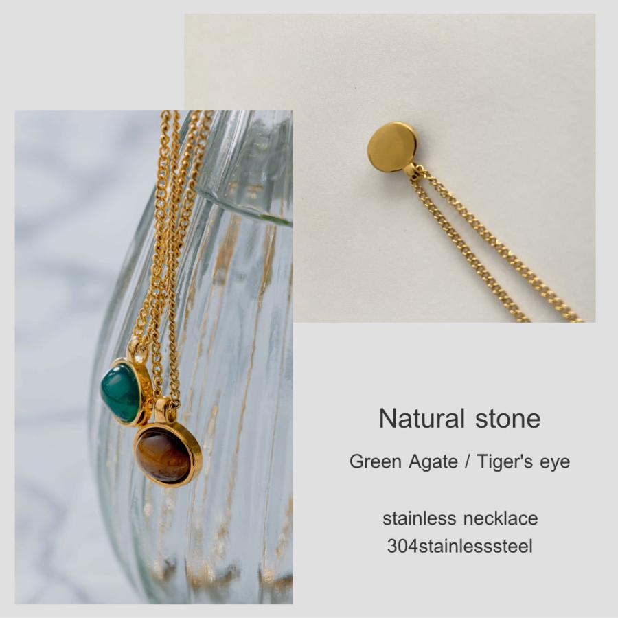 オーバル 天然石 ステンレス ネックレス アゲート 瑪瑙 グリーン タイガーアイ ナチュラル パワーストーン304 ステンレスネックレス |  | 06