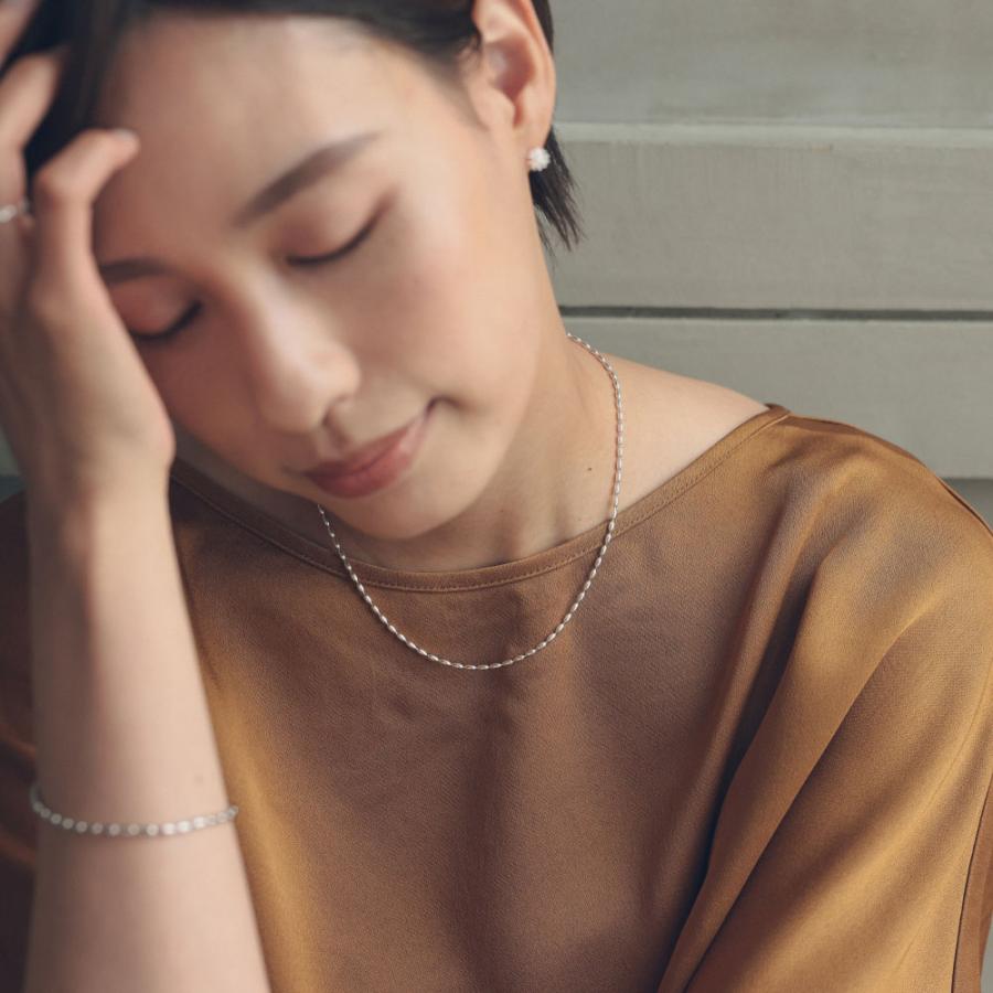 シルバー925 メタル ネックレス ショート 2タイプ 銀 ナツメ ライス オーバル メタルビーズ パーツ スターリングシルバー |  | 03