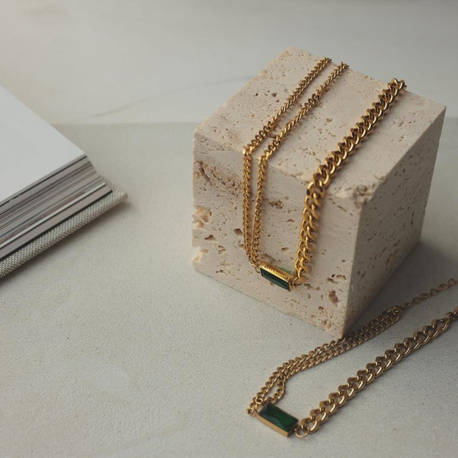 サージカル ステンレス ネックレス グリーン レクタングル 316L |  | 10