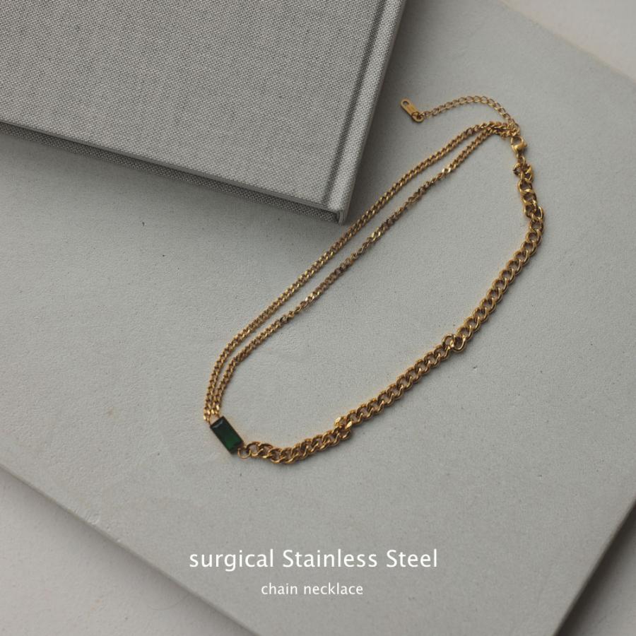 サージカル ステンレス ネックレス グリーン レクタングル 316L |  | 01