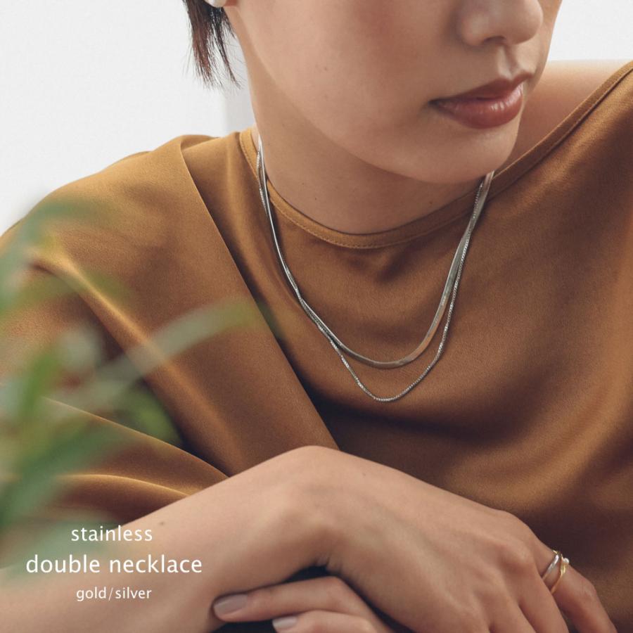 ステンレス 2連 ダブルチェーンネックレス ベネチアチェーン ヘリンボーン チェーン トレンド レイヤード | 
